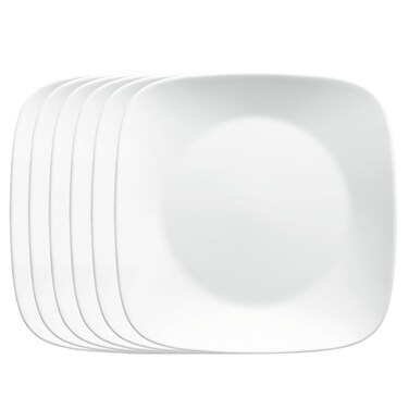 Corelle Vitrelle 6Piece Salad Plates Set Triple Layer Glass and Chip Resistant Lightweight Square 9Inch Plates White