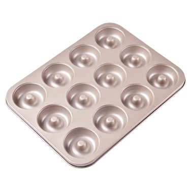 Bakeley Donut Pan 12Cavity NonStick Dount Mold Cake Pan Pattern Doughnut Bakeware for Oven Baking Champagne Gold