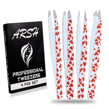 Professional Tweezers For Women Facial Hair  Eyebrow Plucker Tweezers For Men 4Pcs Tweezer Set For Womens Grooming Face Hair Removal Tweezers For Women Precision Ingrown RedHeart