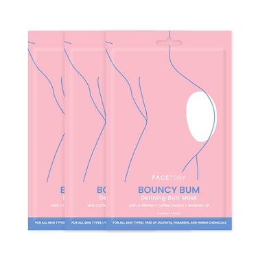 FACETORY Bouncy Bum Defining Butt Mask with Caffeine Rosehip Oil and Ferments  Spa Sheet Mask for the Body Renewing Hydrating Softening  Includes 2 Masks 1 for Each Cheek 3 Pairs