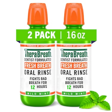 TheraBreath Fresh Breath Mouthwash Mild Mint Flavor AlcoholFree 16 Fl Oz 2Pack