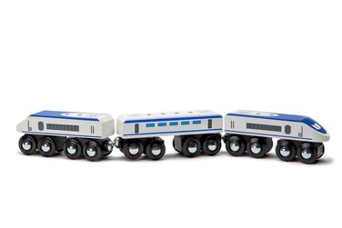 maxim enterprise inc Express Train Set Bullet Train for Wooden Train Track Train Set of 2 Engines  1 Passenger Car Compatible with Thomas and Friends Brio  Other Major Brand Wooden Railways