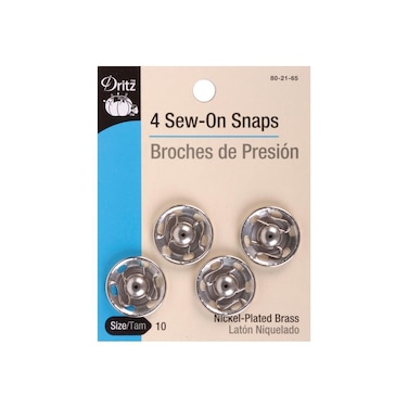 Dritz 802165 SewOn Snaps NickelPlated Brass Size 10 4Count