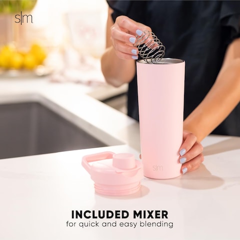 Simple Modern Stainless Steel Shaker Bottle with Ball 24oz  Metal Insulated Cup for Protein Mixes Shakes and Pre Workout  Rally Collection  Blush