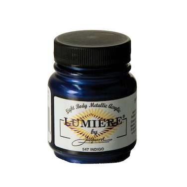 Jacquard Lumiere 225oz Fabric Paint Indigo  Metallic Paint for Fabric Leather Canvas Paper and Wood  Lightbodied Metallic Acrylic Paint  Lightfast  Vibrant Metallic Acrylic Paints