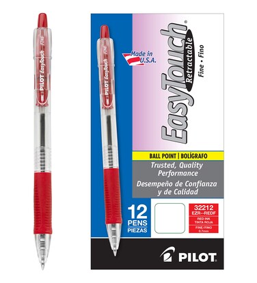 PILOT EasyTouch Refillable  Retractable Ballpoint Pens Fine Point Red Ink 12Pack 32212