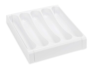 Camco Adjustable Cutlery Tray  Designed for RV and Compact Kitchen Drawers  Adjusts between 9 and 13 for An Easy Custom Fit White 43503