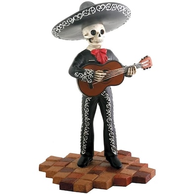 Skeleton Skull Black Mariachi Band Guitar Figurine Collectible