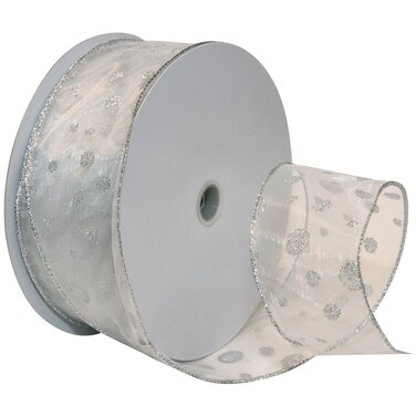 Morex Ribbon Glitter Dots Wired Sheer Glitter Ribbon 212Inch by 50Yard Spool Silver