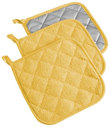 DII Basic Terry Collection Quilted 100 Cotton Potholder Yellow 3 Piece