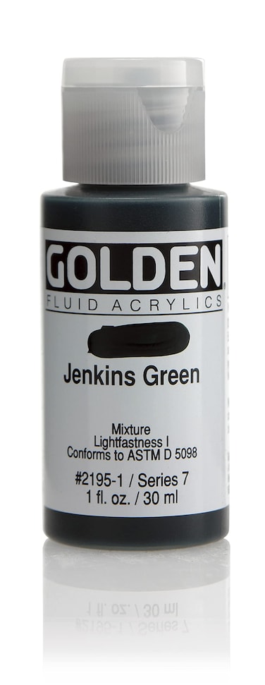Fluid Acrylics by GOLDEN Jenkins Green 1 fl oz Bottle Professional Acrylic Paint SemiTransparent