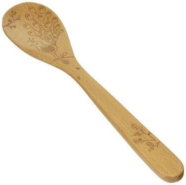 Talisman Designs Laser Etched Beechwood Mixing Woodland Peacock Design  Natural Wood Spoon Decorative Wooden Utensils