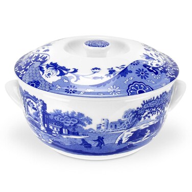 Spode Blue Italian Round Covered Deep Dish  2 Quart Serving Dish for Vegetables  Dinner Table Centerpiece  Made from Fine Porcelain  Microwave and Dishwasher Safe