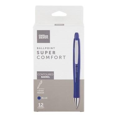 Office DepotSuper Comfort Grip Retractable Ballpoint Pen 10 mm Medium Point Blue Barrel Blue Ink pk Of 12 OD37317