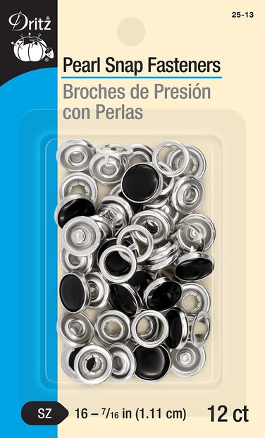 Dritz 2513 Pearl Snap Fasteners Black Size 16 716Inch 12Count