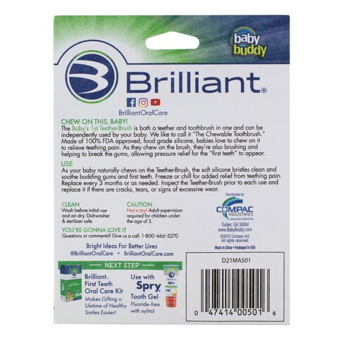 Brilliant Oral Care Babys First Toothbrush Smooth Silicone Bristles Gently Clean Tender Teeth and Gums for Ages 4 Months Pink 1 Pack