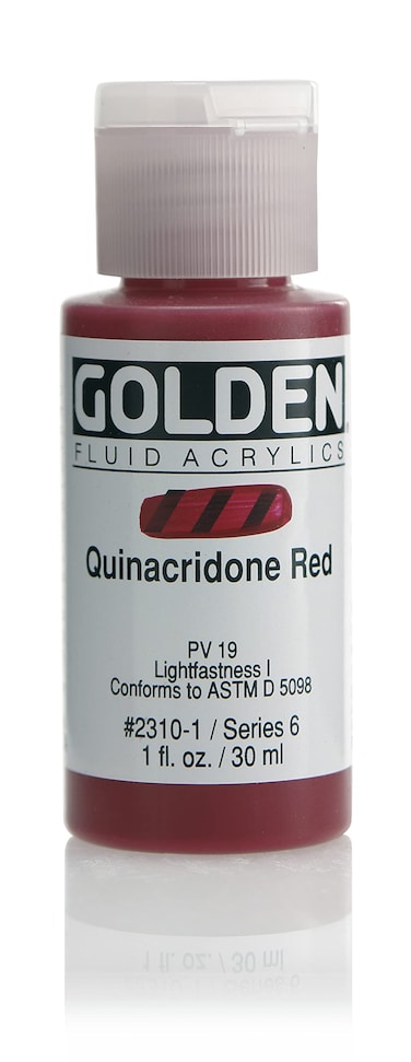 Fluid Acrylics by GOLDEN Quinacridone Red 1 fl oz Bottle Professional Acrylic Paint Transparent