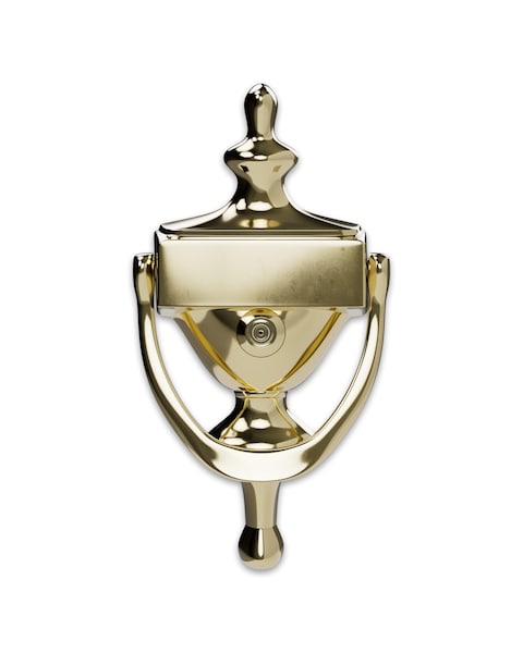 Hardware Essentials 852395 Bright Brass Door Knocker with Viewer 7in 1 Piece
