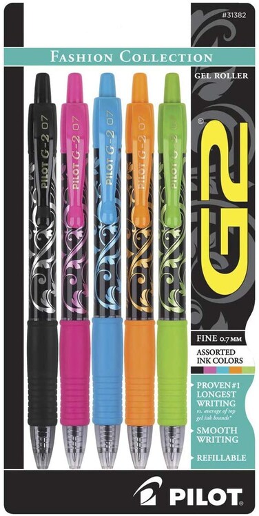 Pilot G2 Premium Gel Roller Pens Fine Point 07 mm Fashion Collection Assorted Colors Pack of 5