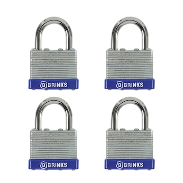 BRINKS  40mm Laminated Steel Keyed Padlock 4Pack  Chrome Plated with Hardened Steel Shackle