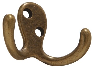 Hardware Essentials 852903 Double Clothes Hooks Antique Brass  2 Pack