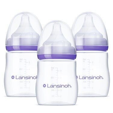 Lansinoh AntiColic Baby Bottles for Breastfeeding Babies 5 Ounces 3 Count Includes 3 Slow Flow Nipples Size S