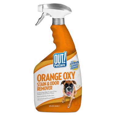 OUT PetCare Complete Oxy Pet Stain and Odor Remover Oxy Orange Cleaner Spray Stain and Odor Eliminator Pet Carpet Cleaner Urine Remover and Odor Neutralizer Safe Effective 32 fl oz