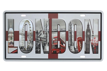 SUMIK London Vintage Metal Tin Sign Auto License Plate Embossed Tag Size 6 X 12