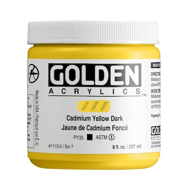 Heavy Body Acrylics by GOLDEN Cadmium Yellow Dark 8 fl oz Jar Professional Acrylic Paint Opaque