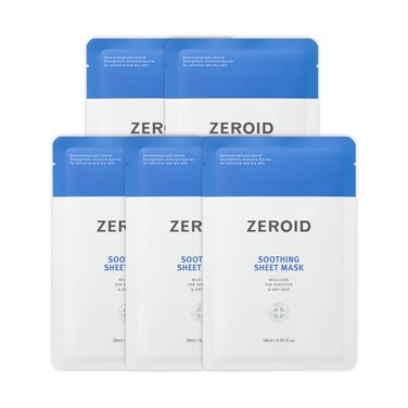ZEROID Soothing Sheet Mask Mild Care for Sensitive and Dry Skin with 28 ml of serum in each mask 5 masks