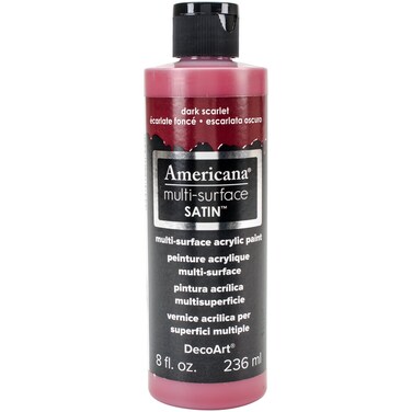 DecoArt Americana MultiSurface Satin Acrylic Paint 8Ounce Dark Scarlet
