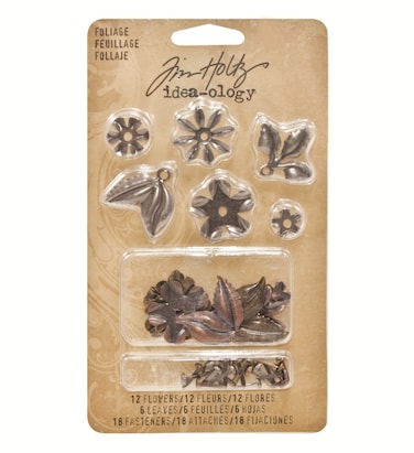 Metal Foliage with Fasteners by Tim Holtz Ideaology 18 per Pack Various Sizes Antique Finishes TH92788
