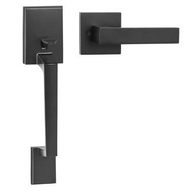 VEVOR Front Door Handle Matte Black Square Handle Set with Lever Door Handle No Lock Adjustable Hole Space Entry Door Handle with Reversible for Right and Left Handed Entrance and Front Door