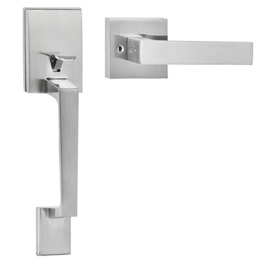 VEVOR Front Door Handle Satin Nickel Square Handle Set with Lever Door Handle No Lock Adjustable Hole Space Entry Door Handle with Reversible for Right and Left Handed Entrance and Front Door