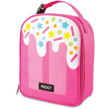 PackIt Freezable Playtime Lunch Box Pink Popsicle Built with EcoFreeze Technology Collapsible Reusable Zip Closure With Buckle Handle Perfect for Keeping School Lunches Fresh Large