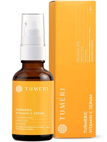 TUMERI Turmeric Vitamin C Face Serum  Facial Skin Care Vitamin C and Turmeric Serum for Dark Spots and Dark Circles  With Vitamin C  E and Ferulic Acid  1 Fl oz