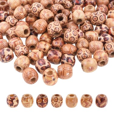 Mandala Crafts 200 African Patterns Beads Wooden Beads for Crafts Large Hole Wood Beads for Macrame Beads Jewelry Barrel Wood Beads for Hair Beads Braid Dreadlock