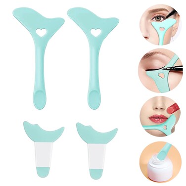 CTTHNBD 4pcs Silicone Eyeliner Stencils Winged Eyeliner Tool Eyeliner Helper Makeup Tool Reusable Eyeliner Aid Tool Mascara Shield Applicator Guide for Eye Eyelashes Eyeshadow Lipstick Blue