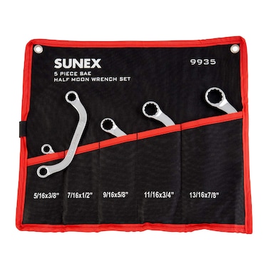 Sunex Tools 9935 SAE Half Moon Wrench Set 516x38  1316x78 Fully Polished 5Piece Includes RollCase