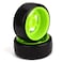 BQLZR 65 mm OD Black Plastic Smooth Tires with Green Wheel Rims for RC 1 10 On Road Racing  Drift Car Pack of 4