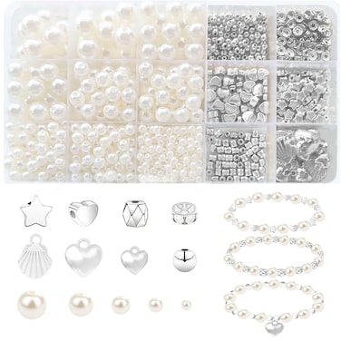 1000Pcs Pearl Beads for Bracelets Making Pearl Beads for Jewelry Making for Adults Silver Bracelet Beads DIY Kit Silver Spacer Beads for Bracelets Women Friendship Bracelet Making Kit Silvery