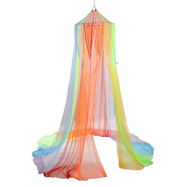 Constructive Playthings Rainbow Retreat Kids CanopyDecorative Fun Space Hanging Bed Canopy for Bedrooms Optimize Classroom Space or Play Space Mesh Netting Built In Loop Easy Assembly All Ages