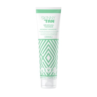Skinny Tan Gradual Tanner  Lightweight FastAbsorbing Formula  Delicious Coconut and Vanilla Scent  Enriched with Aloe Vera and Guarana  Nourishes and Hydrates Skin  42 oz Bronzer