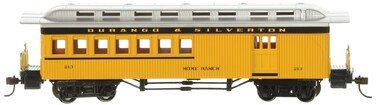 Bachmann Industries 1860  1880 Passenger Cars  Combine  Durango  Silverton 213 Yellow Black  Silver