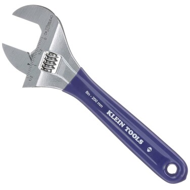 Klein Tools D5098 Adjustable Wrench Extra Wide Jaw Forged Drive Wrench with High Polish Chrome Finish 8Inch