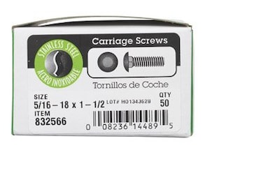 Hillman 516 x 112Inch 832566 Stainless Steel Carriage Bolt 50Pack Color
