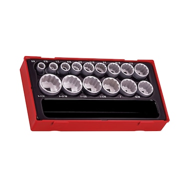 Teng Tools 15 Piece 12 Inch Drive SAE 12 Point RegularShallow Socket Set 381 14  TT1215AF Silver