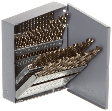 Chicago Latrobe 1U202 550 Series Cobalt Steel Jobber Length Drill Bit Set with Metal Case Gold Oxide Finish 135 Degree Split Point Wire Size 60piece 60  1