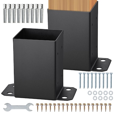 VEVOR 4x4 Post Base 2 Pcs Inner Size 36x36 Post Base Brackets Heavy Duty PowderCoated Post Anchor Matte Black Wood Post Brackets for Pavilion Deck Railing Support Deck Base Plate