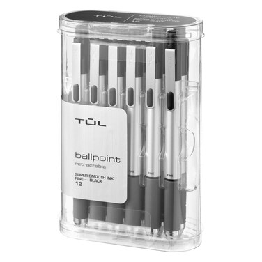 TUL BP3 Ballpoint Retractable Fine Point 08 mm Silver Barrel Black Ink Pack Of 12